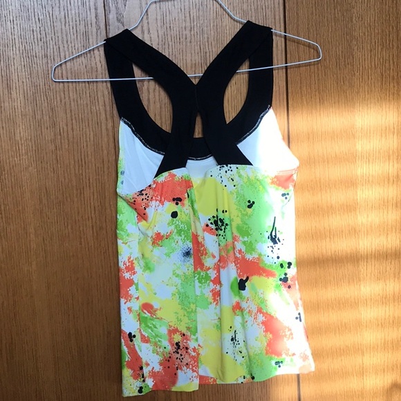 Ladies green, coral, yellow and black tank top with built in bra. Size medium. - Picture 2 of 3